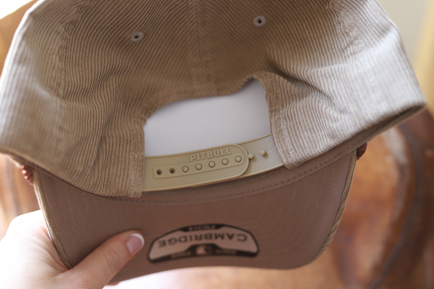 Latte Brown Corduroy Rope Hat - Tooled Leather Patch