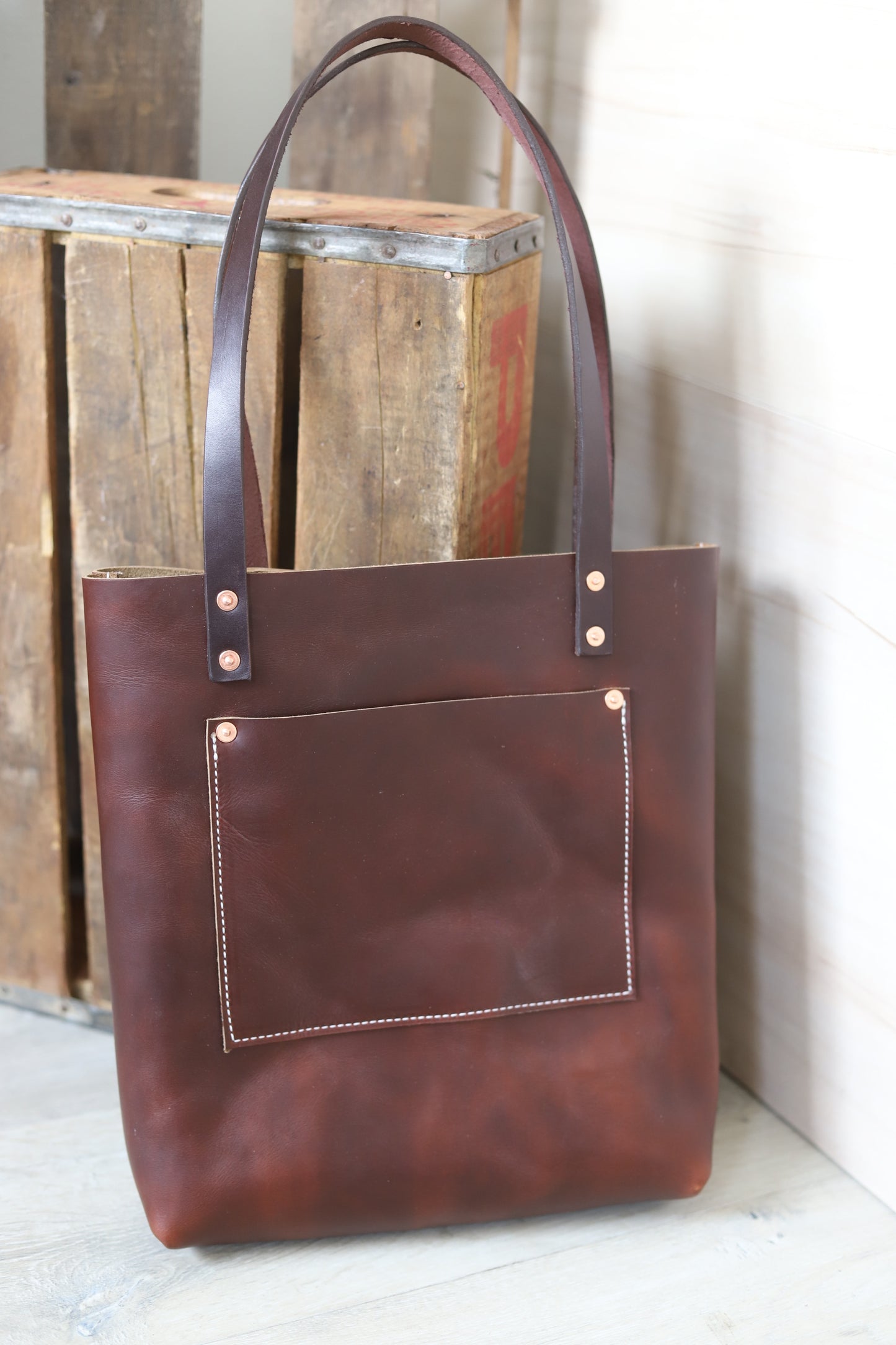 Dark Cherry Mocha Brown- Leather Tote Bag