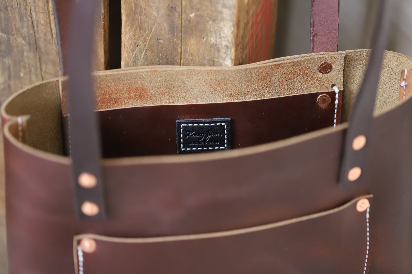 Dark Cherry Mocha Brown- Leather Tote Bag