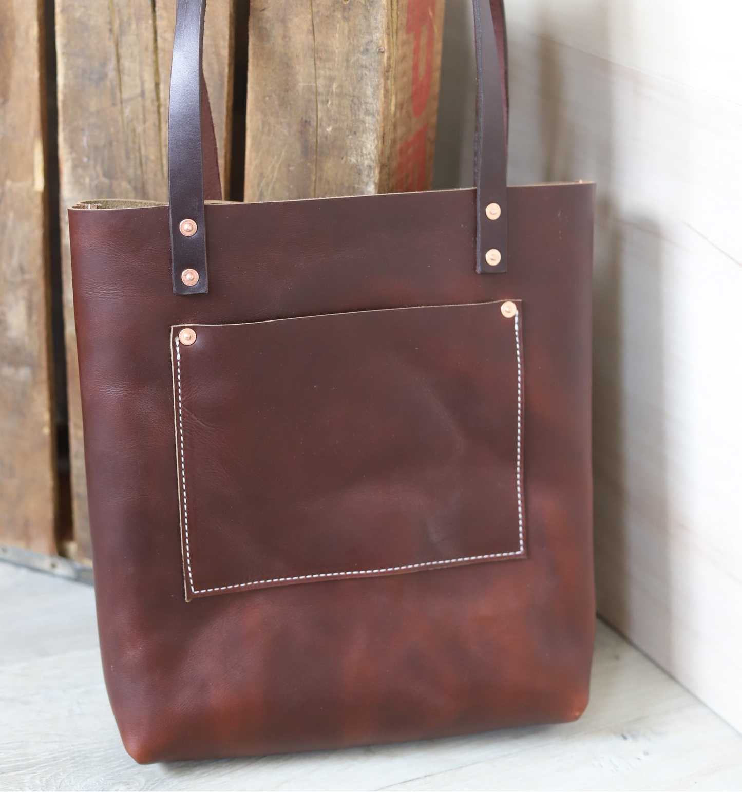 Dark Cherry Mocha Brown- Leather Tote Bag