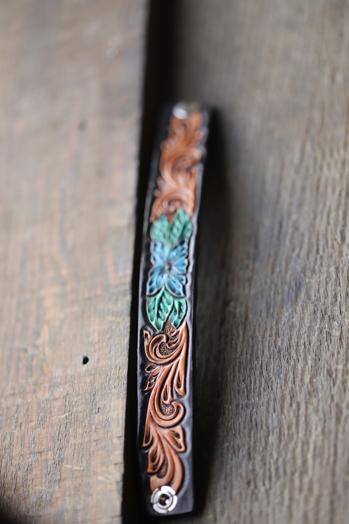 Reservable Blue Flower Leather Cuff Bracelet