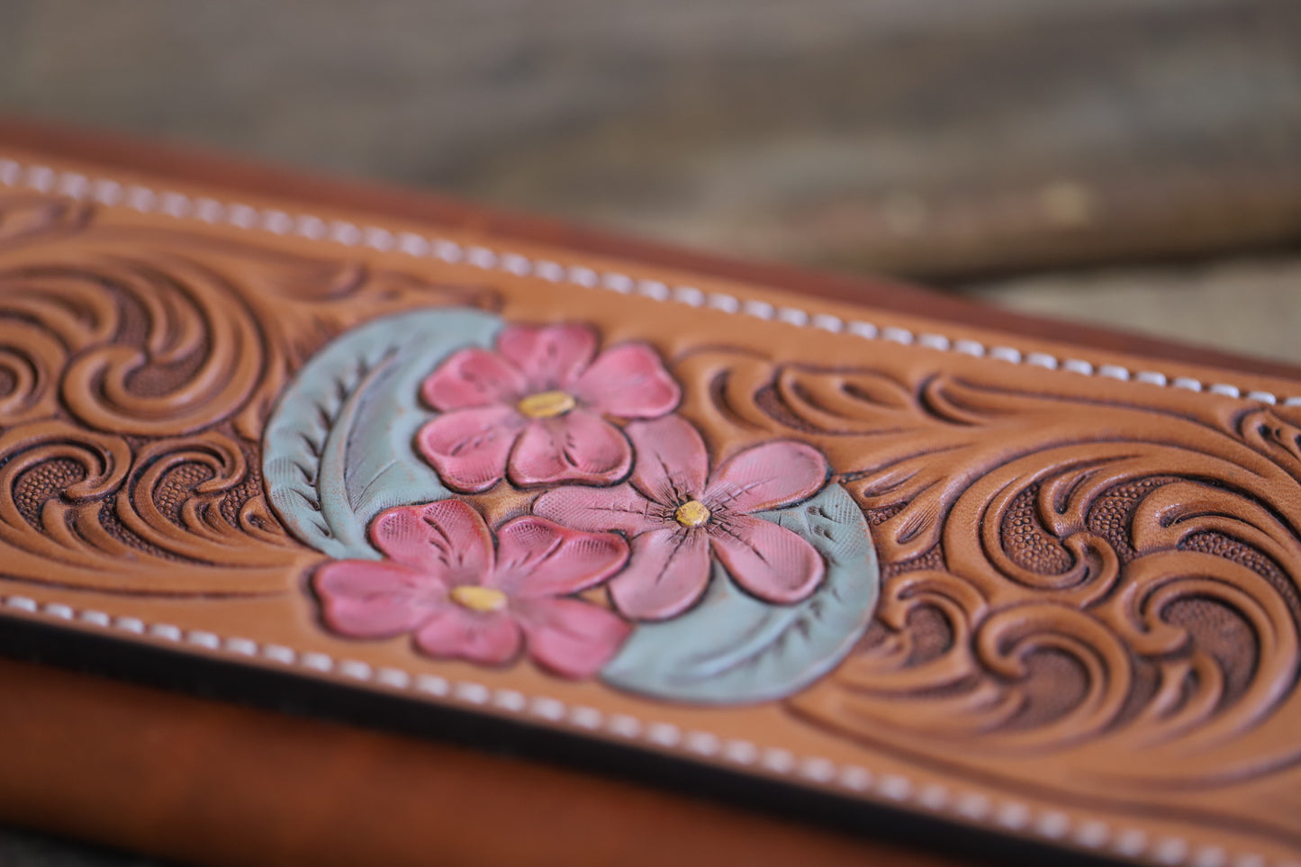 Pink Petals - Floral Tooled Clutch