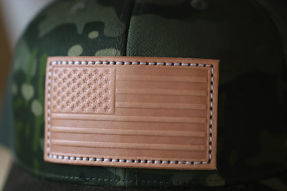 American Flag Hat- Camo - Natural Patch