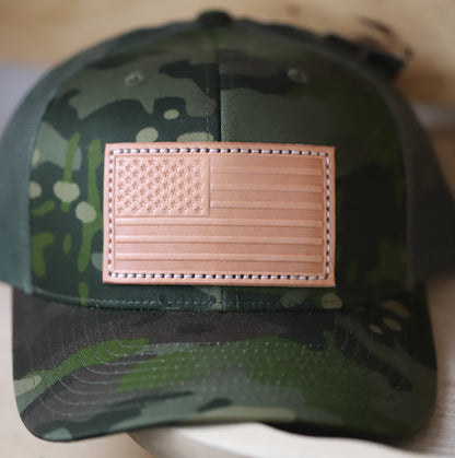 American Flag Hat- Camo - Natural Patch