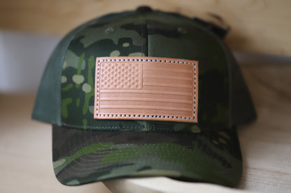 American Flag Hat- Camo - Natural Patch