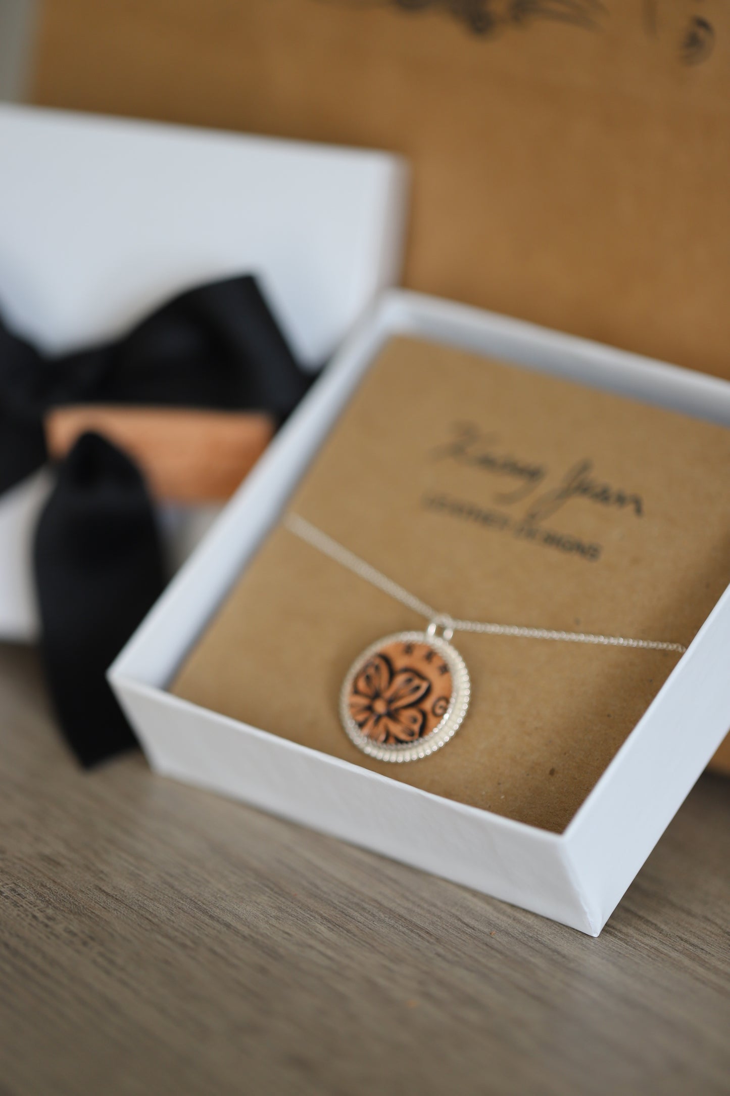 Silver Set Leather Pendant - With beaded border