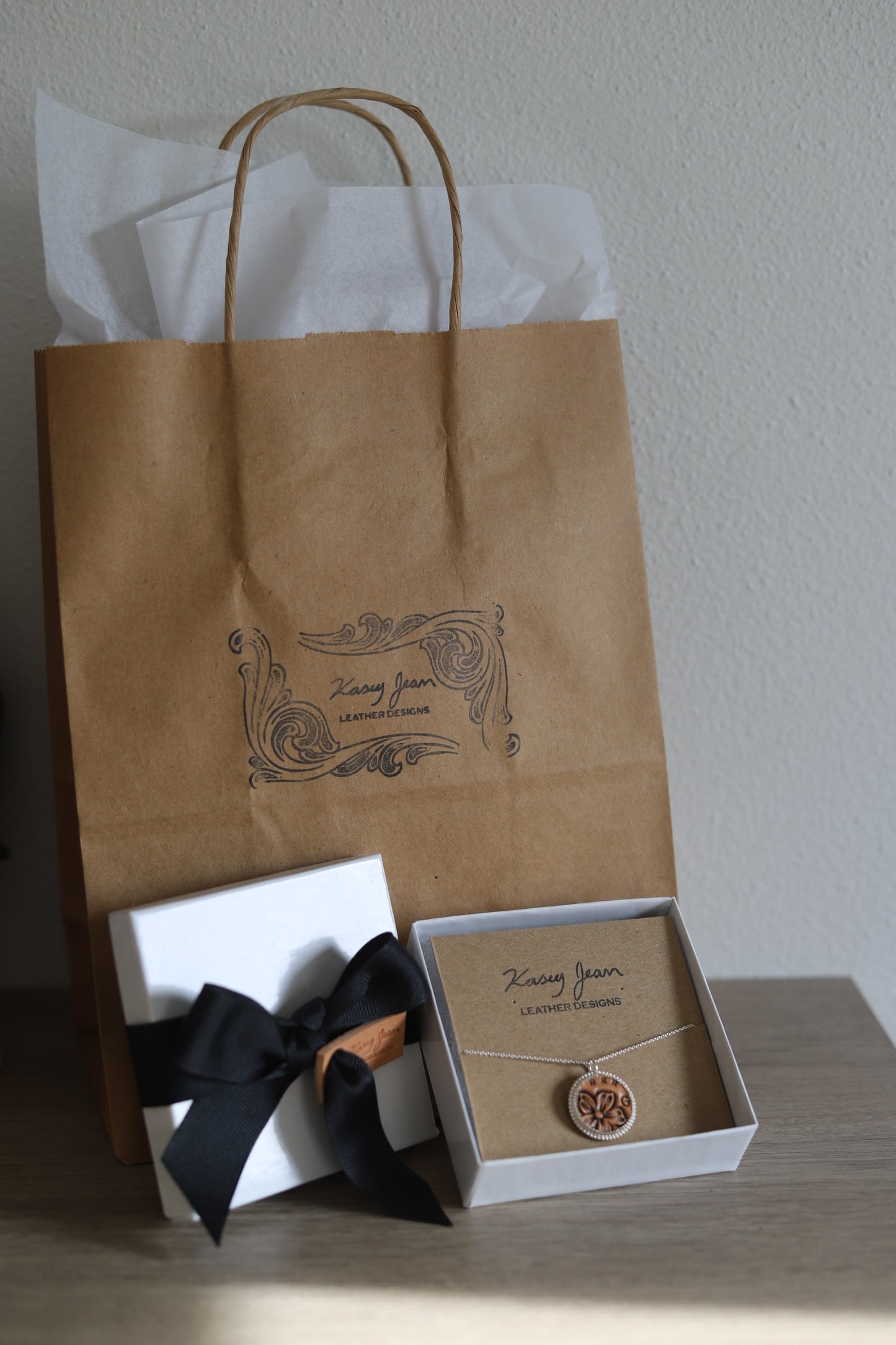 Silver Set Leather Pendant - With beaded border