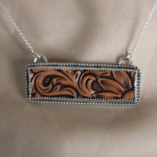 Scrollwork and Sunflower Sterling Silver Bar Necklace