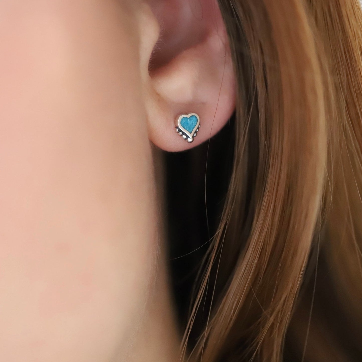 Dainty Turquoise Heart Studs with Beaded Bottom