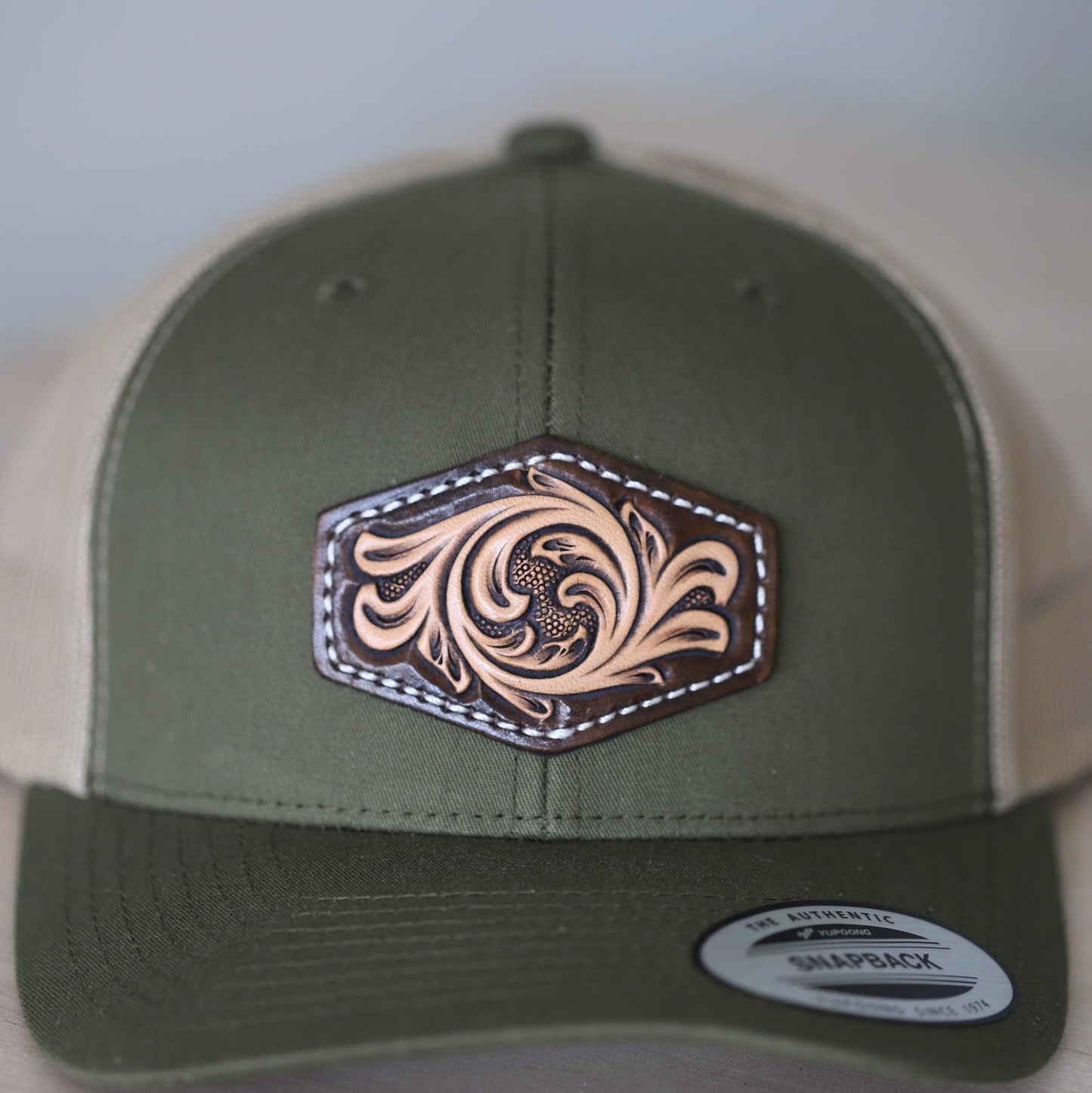 Scrollwork Leather Patch Hat