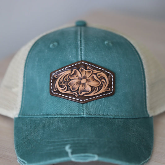 Green Leather Patch Hat