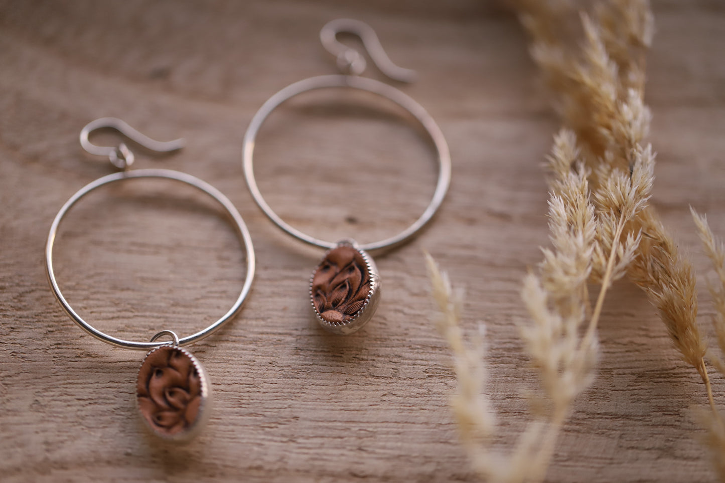 Sterling Silver and Leather Hoops