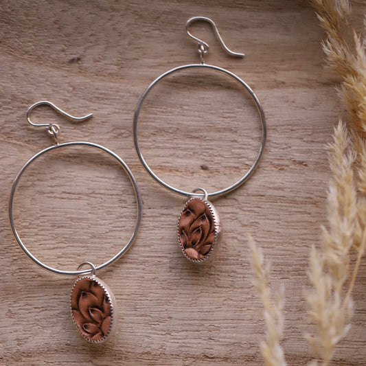 Sterling Silver and Leather Hoops