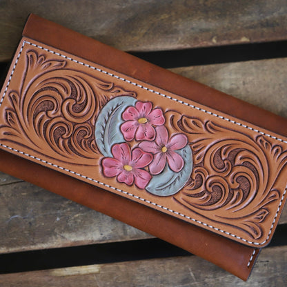Pink Petals - Floral Tooled Clutch