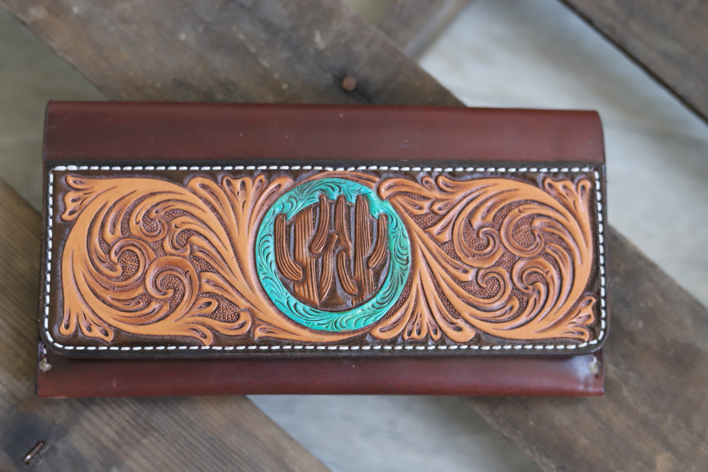 Turquoise Cactus Clutch Wallet